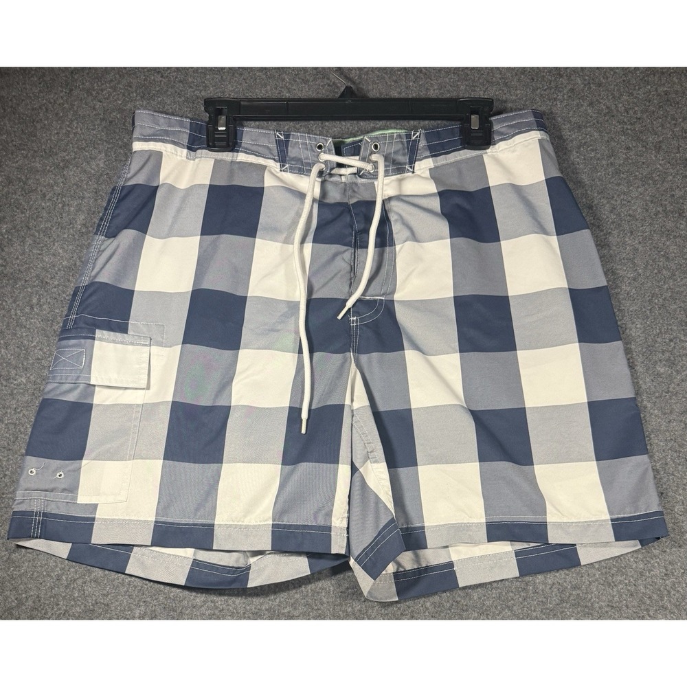 Brooks Brothers Men's Navy and White Plaid Swim Trunks Size 36
